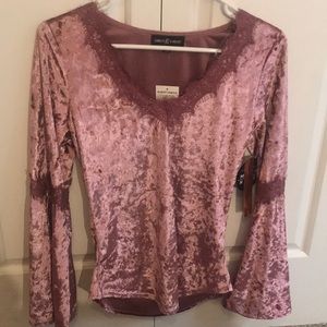 velvet long sleeve w/ lace trim & bell sleeves